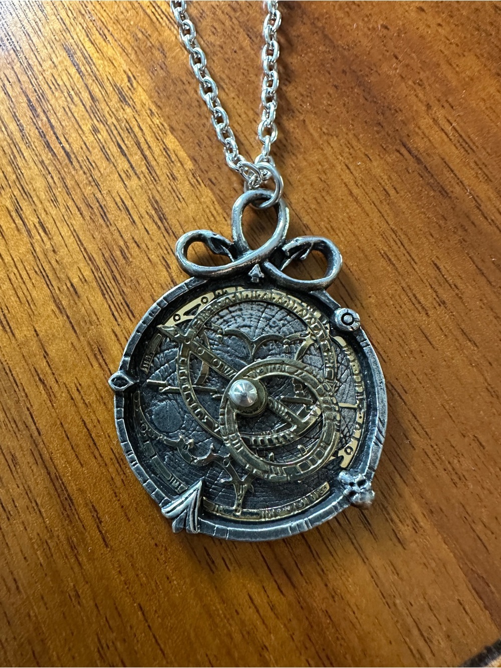 Antique-Style Silver and Gold Astrolabe Pendant Necklace for Women